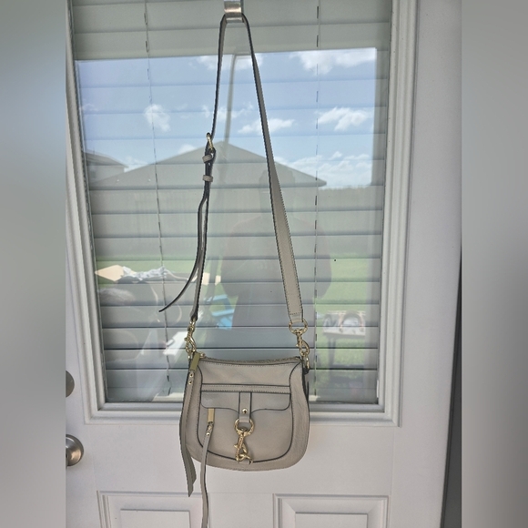 REBECCA MINKOFF DOG CLIP SADDLE BAG Leather Gray Gold Crossbody Messenger Purse - Picture 4 of 16